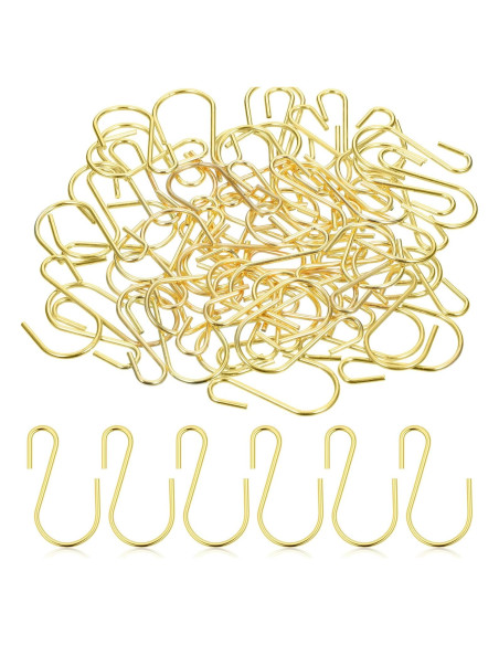 60 Ganchos en S Metálicos LIQWEI 2.54 cm Dorado para Colgar