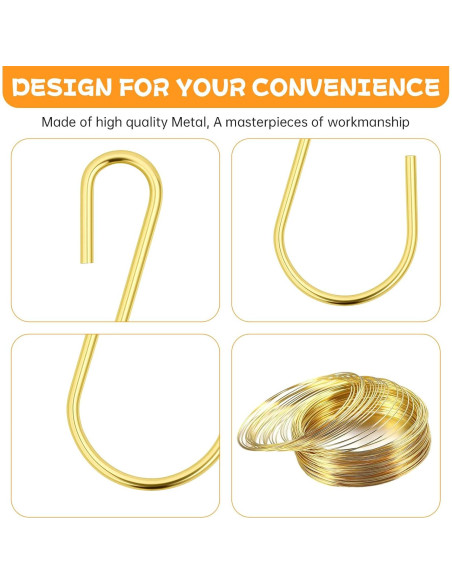 60 Ganchos en S Metálicos LIQWEI 2.54 cm Dorado para Colgar