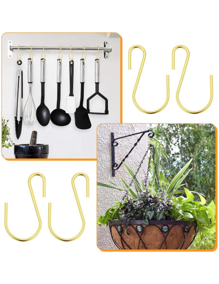 60 Ganchos en S Metálicos LIQWEI 2.54 cm Dorado para Colgar
