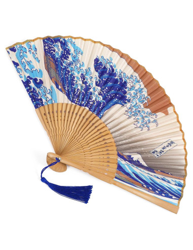 Abanico Plegable Grevosea de Bambú y Seda 38 cm - Elegante