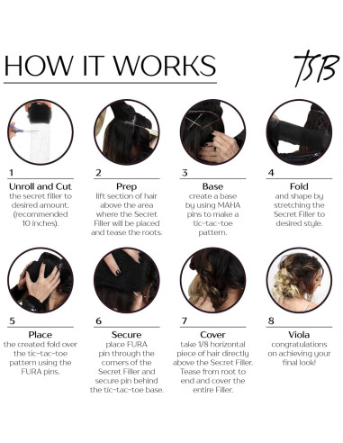 Rellenador de Cabello TSB Negro 1 Paquete - Volumen y Moño