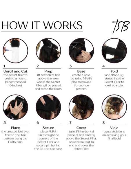 Rellenador de Cabello TSB Negro 1 Paquete - Volumen y Moño