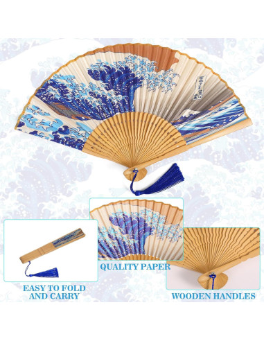 Abanico Plegable Grevosea de Bambú y Seda 38 cm - Elegante