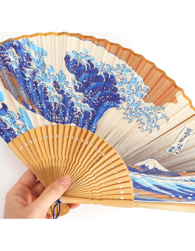 Abanico Plegable Grevosea de Bambú y Seda 38 cm - Elegante