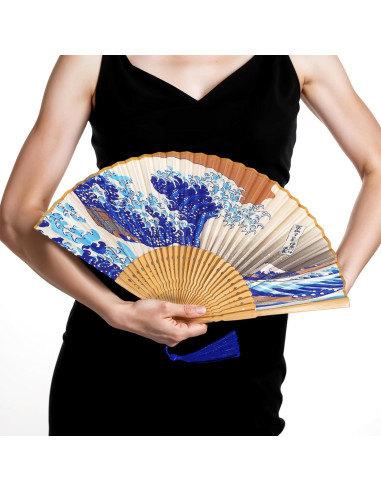 Abanico Plegable Grevosea de Bambú y Seda 38 cm - Elegante
