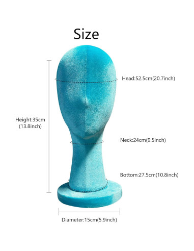 Cabeza de Maniquí de Terciopelo Azul DE-LIANG 35cm para Pelucas