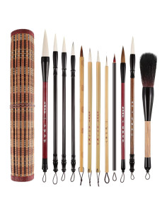 Juego de 12 Pinceles de Caligrafía China Marspark - Acuarela y Sumi