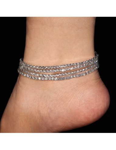 4 Tobilleras Elásticas de Cristal Wovanoo para Mujeres