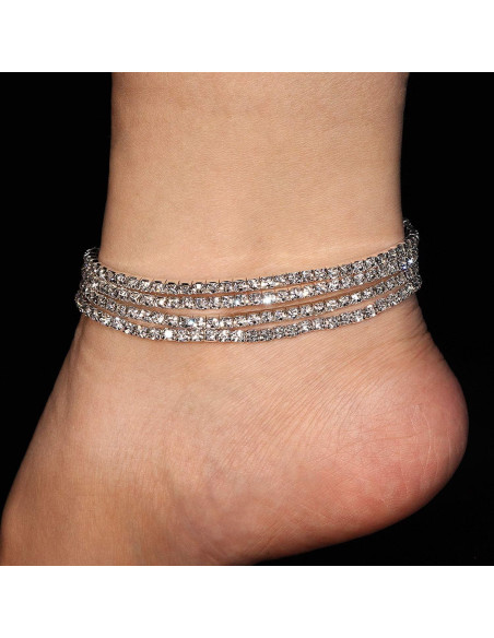 4 Tobilleras Elásticas de Cristal Wovanoo para Mujeres