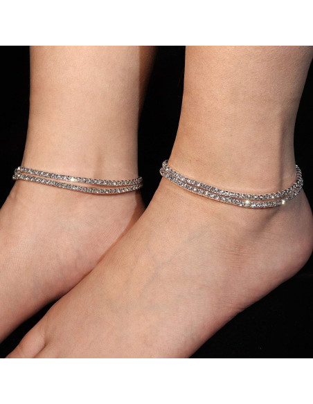 4 Tobilleras Elásticas de Cristal Wovanoo para Mujeres