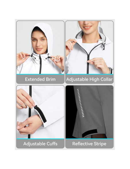 Chaqueta de Lluvia Impermeable Baleaf para Mujeres - Grande Blanca