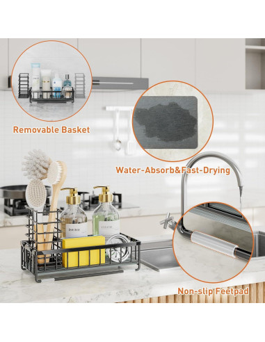 Caddy para Fregadero de Cocina OVICAR Negro - Secado Rápido