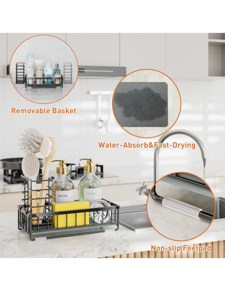 Caddy para Fregadero de Cocina OVICAR Negro - Secado Rápido