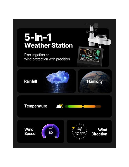 Estación Meteorológica Inalámbrica VEVOR 5-en-1 Solar 1.70 kg