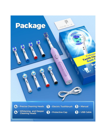 Cepillo de Dientes Eléctrico Rotativo TEETHEORY con 8 Cabezales