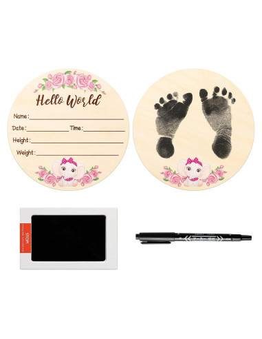 Cartel de Nacimiento Bebé R HORSE Elefante Rosa con Tinta