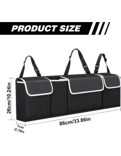 Organizador de Maletero de Coche AMZAUTO Negro Plegable 4 Bolsillos 2