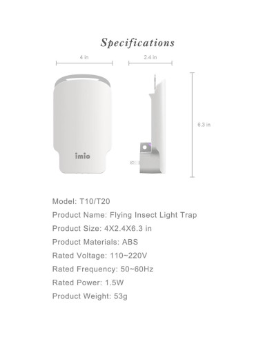Trampa de Insectos Voladores Imio T10 con Luz UV y 3 Recargas