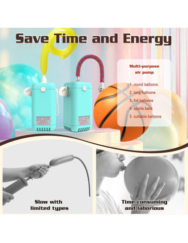 Bomba de Globo Eléctrica AXHJ 2 en 1 para Globos y Pelotas