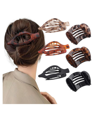 6 Clips de Pelo Franceses Planos Leopardo - Fuerte Sujeción