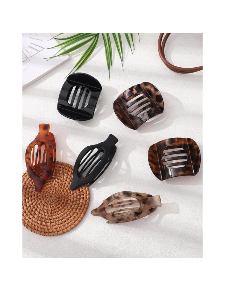 6 Clips de Pelo Franceses Planos Leopardo - Fuerte Sujeción