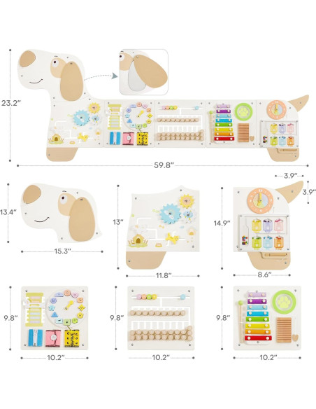 Panel Sensorial de Pared PIIKAGO para Niños 1-6 Años 152x59cm