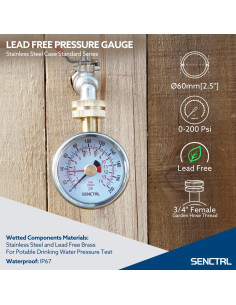 Manómetro de presión de agua SENCTRL 0-14 Bar 2.5" sin plomo 2