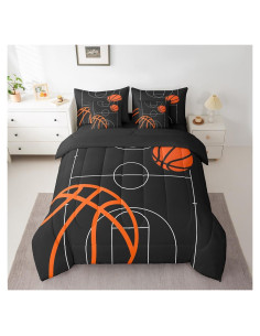 Conjunto de Ropa de Cama Twin Feelyou Baloncesto 7 Piezas Negro
