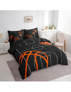 Conjunto de Ropa de Cama Twin Feelyou Baloncesto 7 Piezas Negro 2