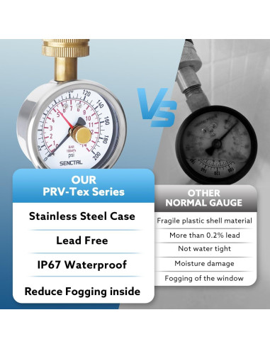 Manómetro de presión de agua SENCTRL 0-14 Bar 2.5" sin plomo