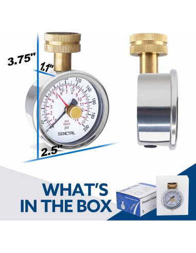 Manómetro de presión de agua SENCTRL 0-14 Bar 2.5" sin plomo