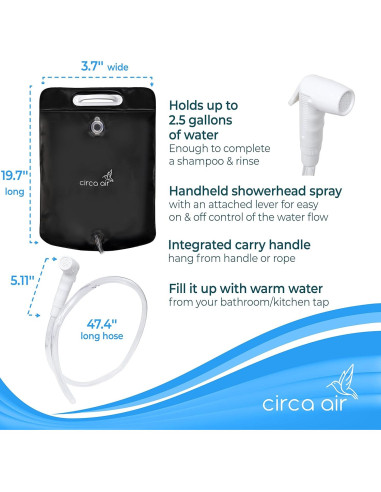 Bolsa de Ducha Portátil Circa Air 9.5L para Lavar Cabello