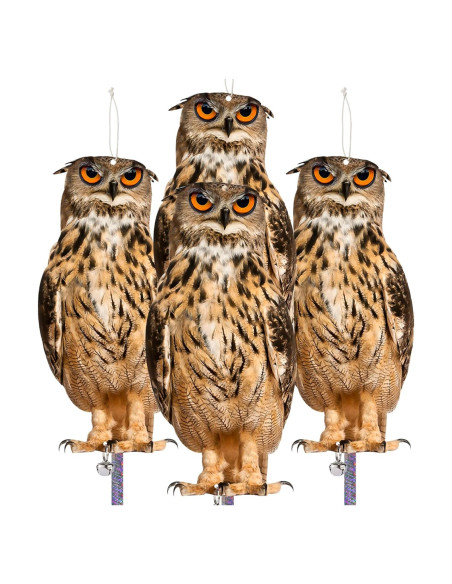 Ahuyentador de Aves Kungfu Mall - 4 Búhos Colgantes con Cinta Reflectante