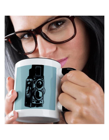 Taza de cerámica 3dRose 11 oz cámara vintage TLR cian