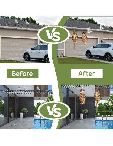 Ahuyentador de Aves Kungfu Mall - 4 Búhos Colgantes con Cinta Reflectante