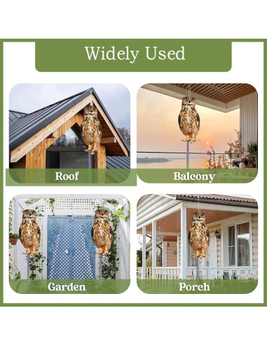 Ahuyentador de Aves Kungfu Mall - 4 Búhos Colgantes con Cinta Reflectante