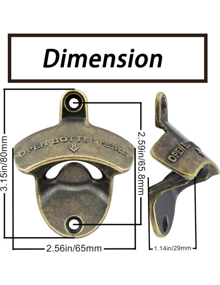 Abrebotellas Magnético Luwanburg Montado en Pared Bronce Antiguo