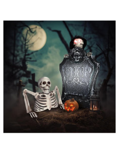 Decoración de Halloween Animada AW Lápida con Esqueleto y Ojos Iluminados