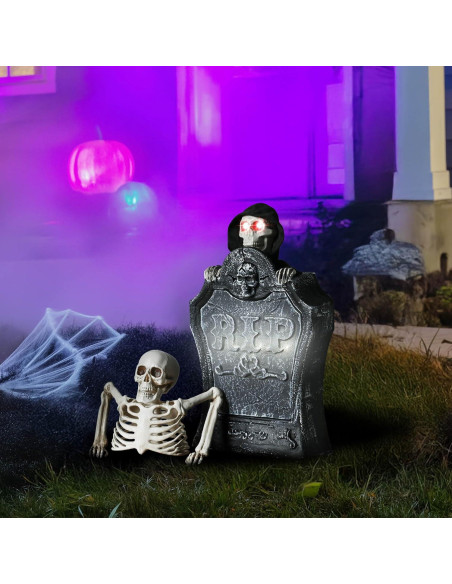 Decoración de Halloween Animada AW Lápida con Esqueleto y Ojos Iluminados