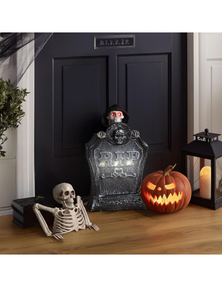 Decoración de Halloween Animada AW Lápida con Esqueleto y Ojos Iluminados