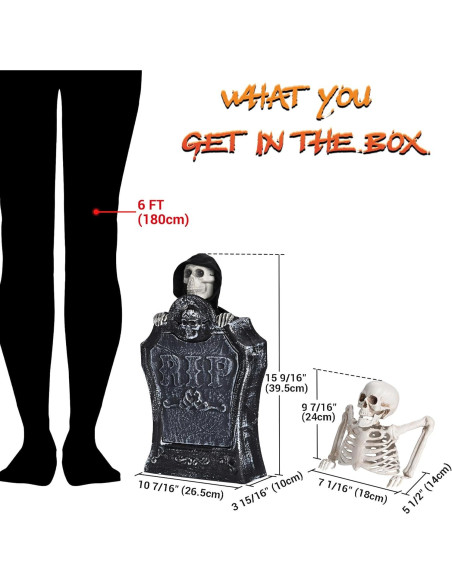 Decoración de Halloween Animada AW Lápida con Esqueleto y Ojos Iluminados