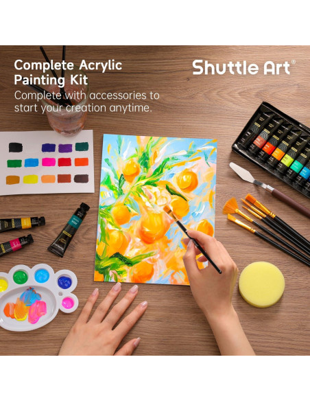 Juego de Pintura Acrílica 47 Piezas Shuttle Art 15 Colores 12ml