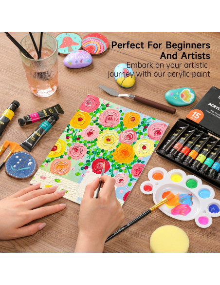 Juego de Pintura Acrílica 47 Piezas Shuttle Art 15 Colores 12ml