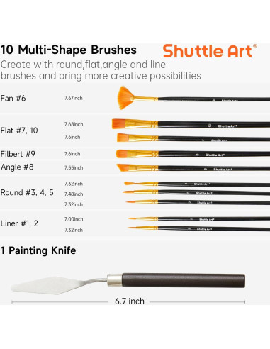 Juego de Pintura Acrílica 47 Piezas Shuttle Art 15 Colores 12ml