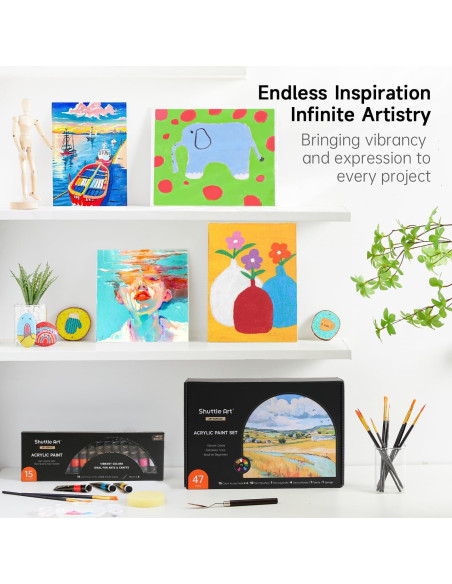 Juego de Pintura Acrílica 47 Piezas Shuttle Art 15 Colores 12ml