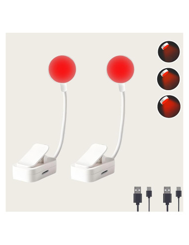 Luz de Lectura Roja Darlur - Paquete de 2, 3 Modos, Cuidado Ocular