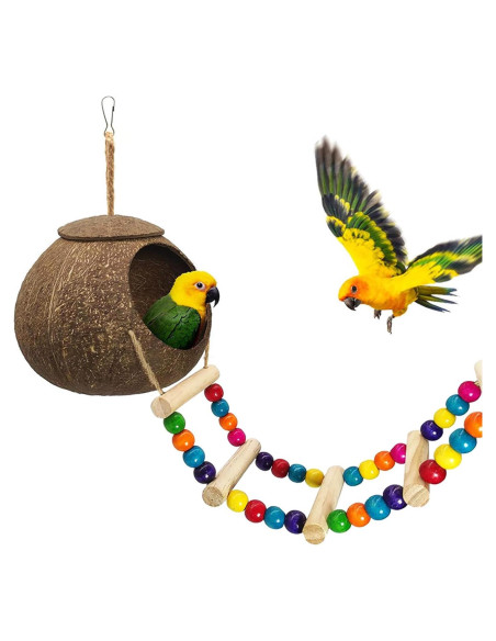 Casa de Pájaro de Coco FBIRDY con Escalera para Mascotas