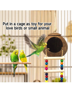 Casa de Pájaro de Coco FBIRDY con Escalera para Mascotas 2