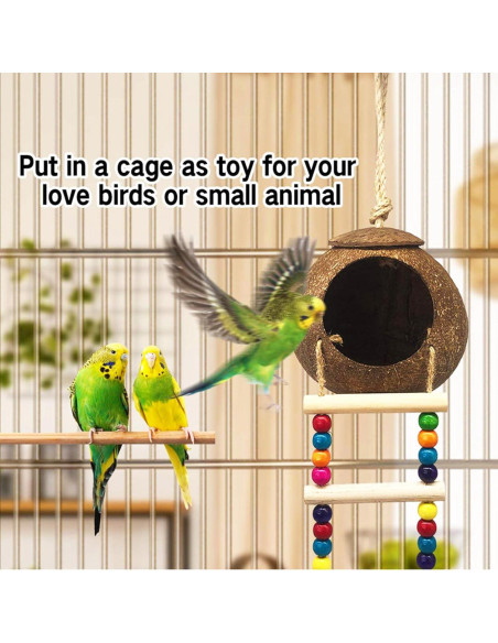 Casa de Pájaro de Coco FBIRDY con Escalera para Mascotas