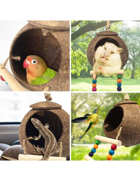 Casa de Pájaro de Coco FBIRDY con Escalera para Mascotas